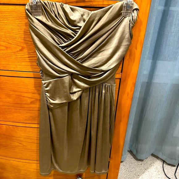 EXPRESS women’s XS cocktail dress worn 1x, platinum/dark champagne, strapless - Picture 1 of 5